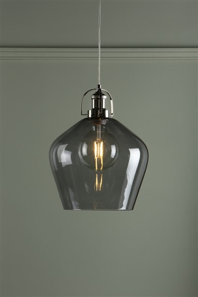 (image for) Laura Ashley Rye Pendant Polished Nickel Smoked Glass